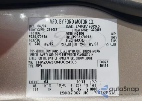 2004 Ford Explorer Xlt z USA, uszkodzony, nr VIN 1FMZU63K04UC24505